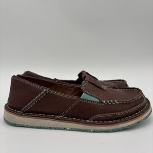 Ariat Shoes Womens Size 7.5 B Brown Leather Moccasin Flats Aqua Slip On Shoes